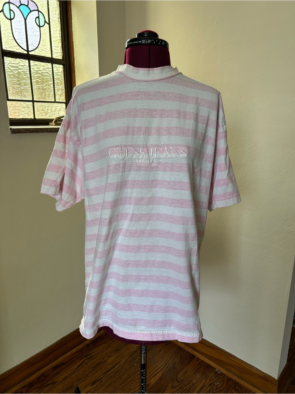 ·Guess Jeans· Vintage Pink and White Striped Tee Shirt